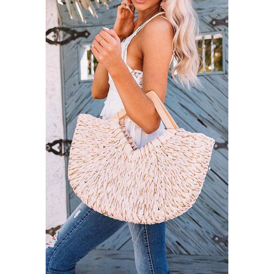 Isabella Wooden Handle Straw Tote Bag