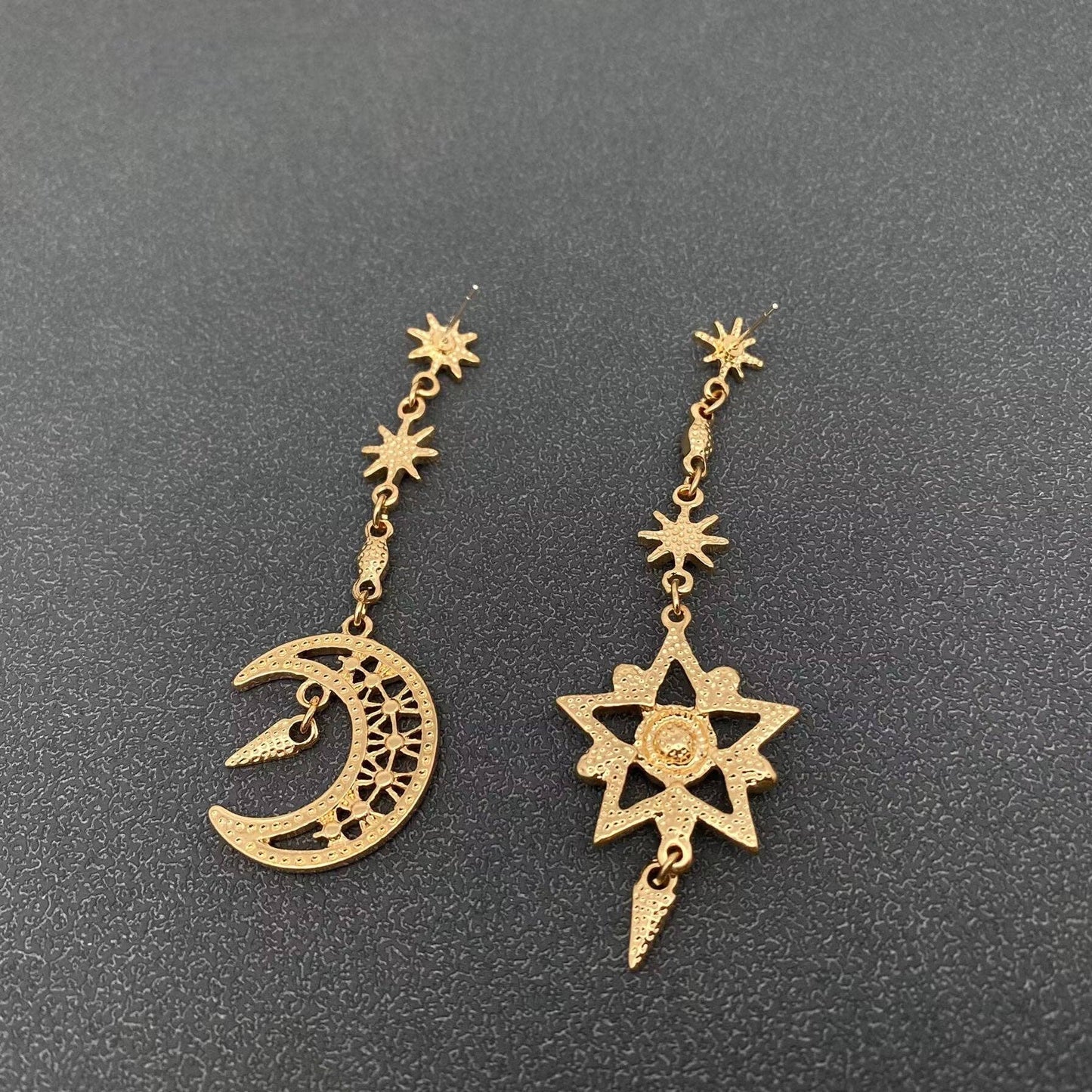 Sparkling Cubic Zirconia Star Moon Asymmetric Earrings