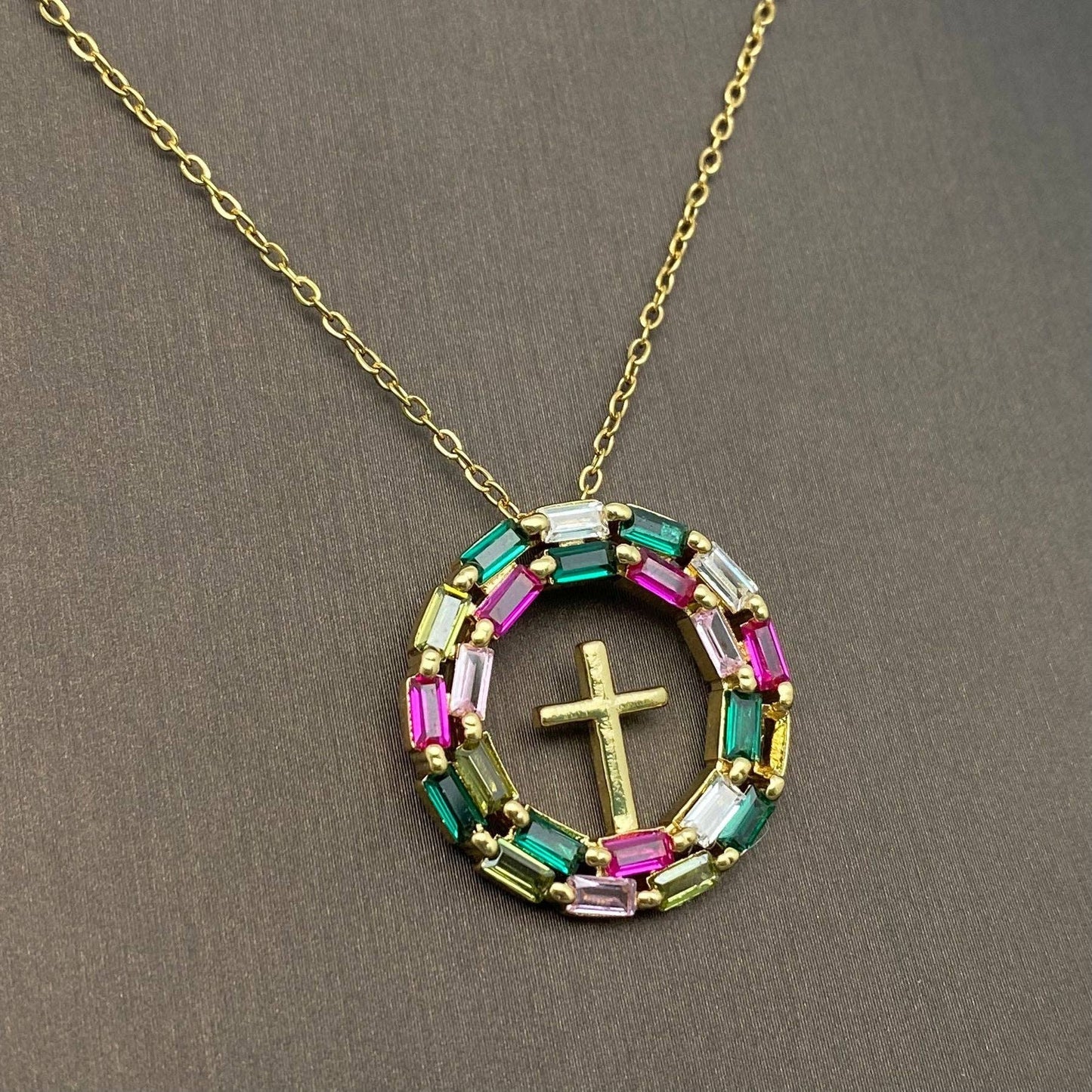 Multi Style Rhinestone & CZ Cross Charm Golden Necklace