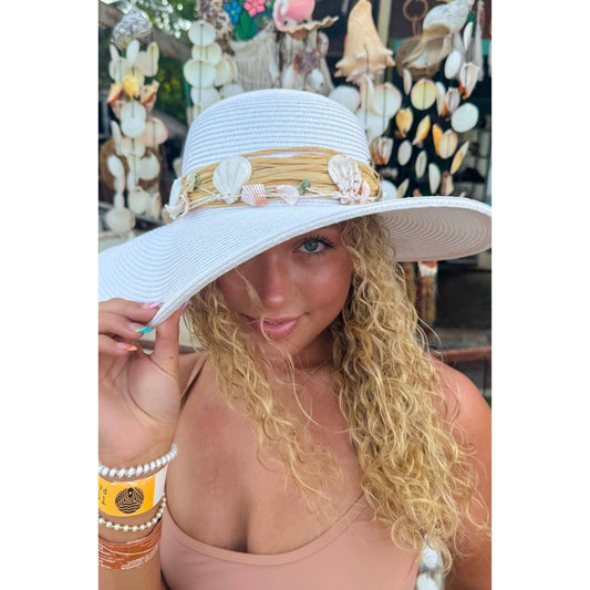 Shell Trim Wide Brim Sun Hat