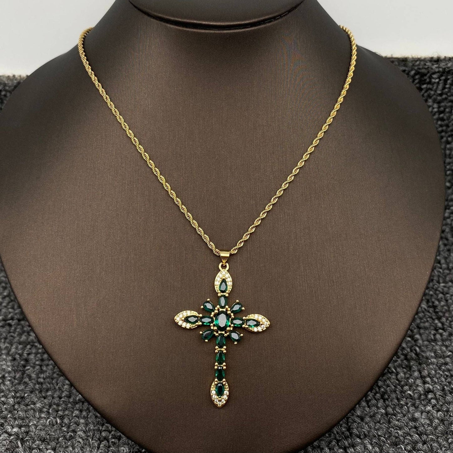 Sparkling Zircon Cross Charm Gold Plated Necklace