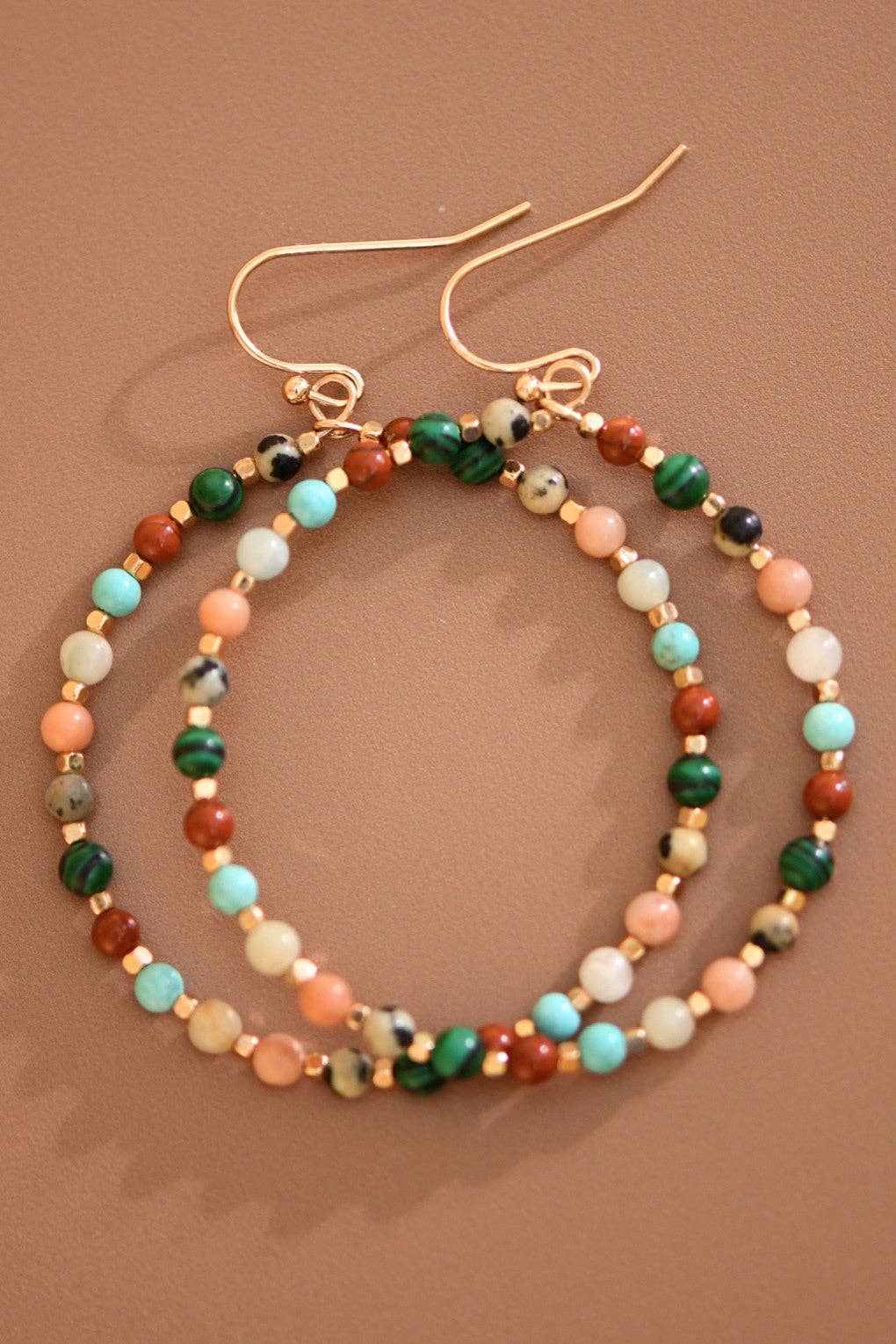 Natural Stone Beaded Circle Drop Earrings
