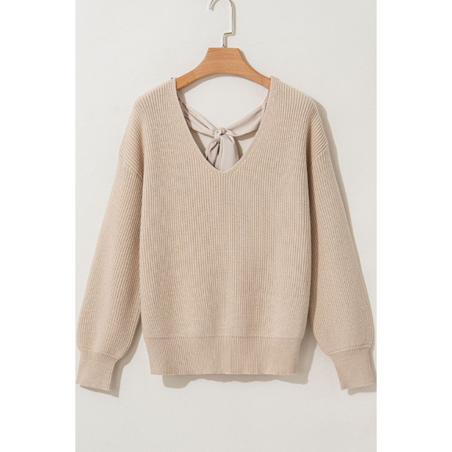 Tied Back V-Neck Long Sleeve Sweater