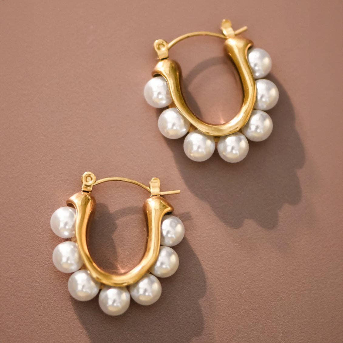 18K Gold Plated Waterproof Pearl Hoop Earrings