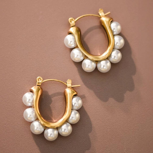 18K Gold Plated Waterproof Pearl Hoop Earrings
