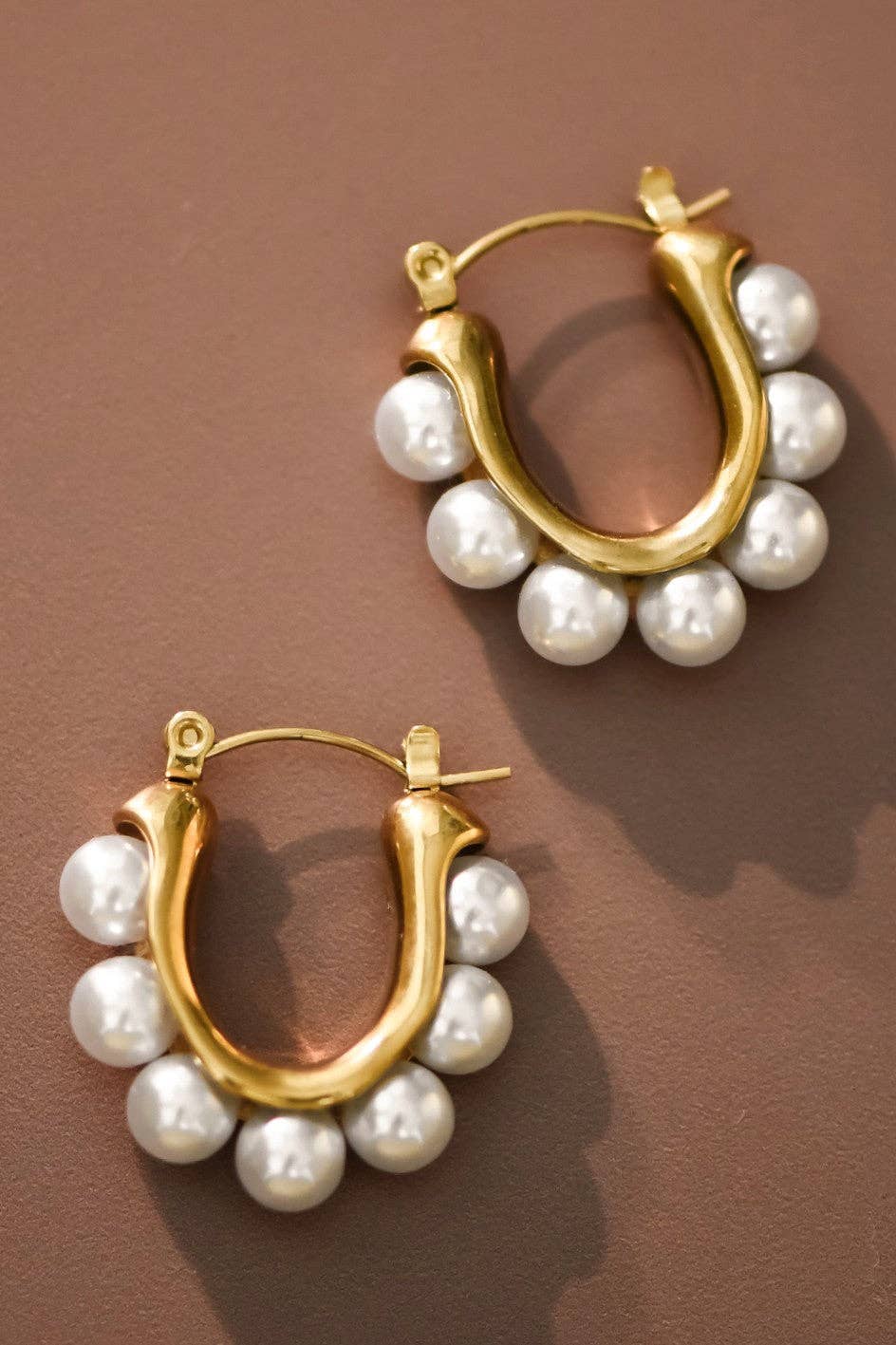 18K Gold Plated Waterproof Pearl Hoop Earrings