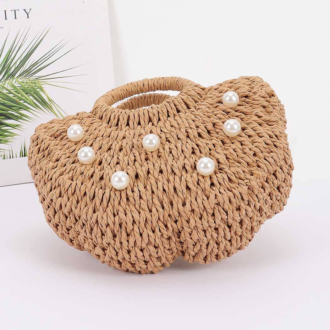 Pearl Embellished Straw Tote bag