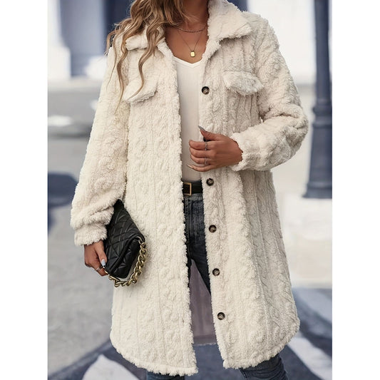 Fuzzy Button Up Long Sleeve Longline Coat