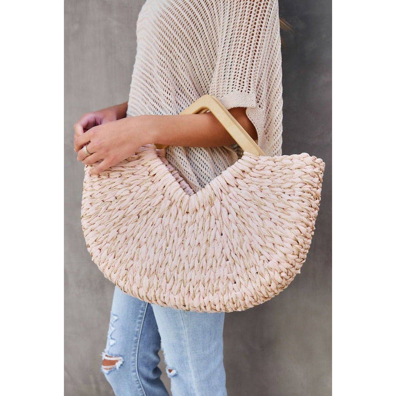 Isabella Wooden Handle Straw Tote Bag