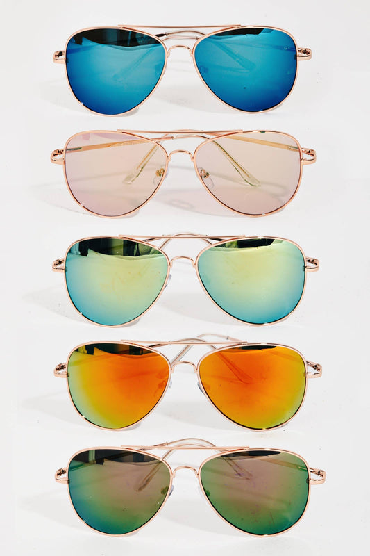 Metallic Trim Bridge Aviator Sunglasses Set