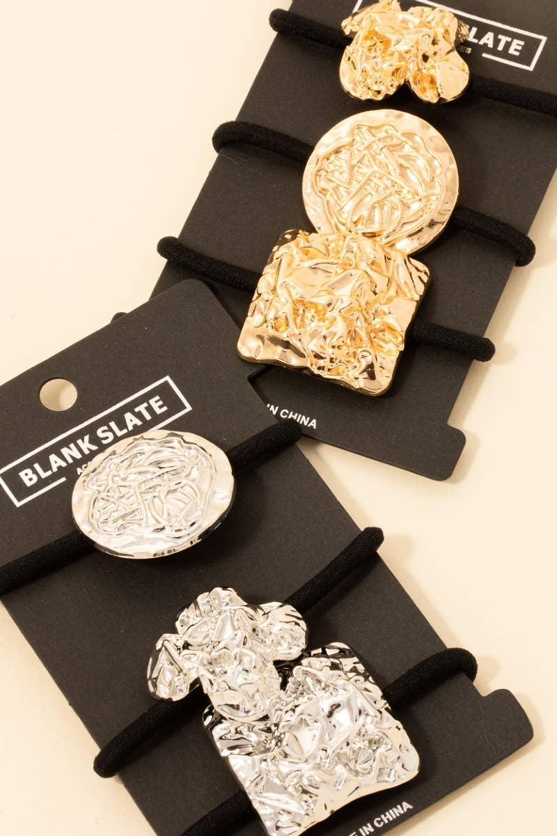 Clover Disc And Square Crumpled Metallic Hair Tie Set