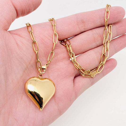 Paper Clip Design Chain Heart-shaped Charm Necklace