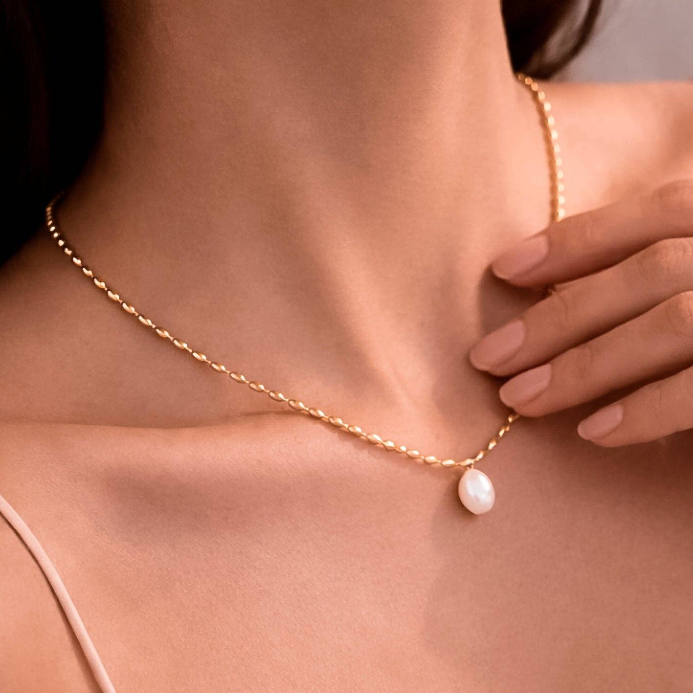Pearl Necklace 18K Gold Plated Waterproof