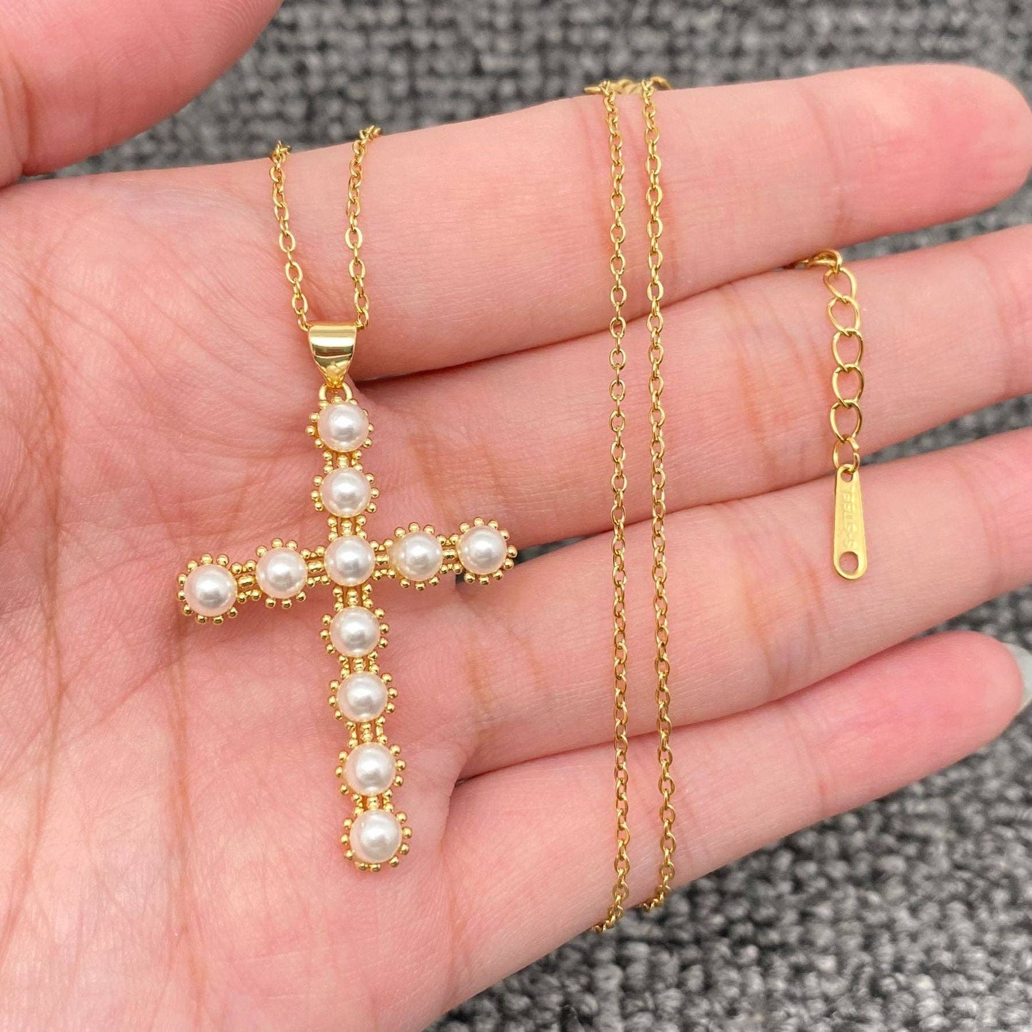 Multi Style Rhinestone & CZ Cross Charm Golden Necklace