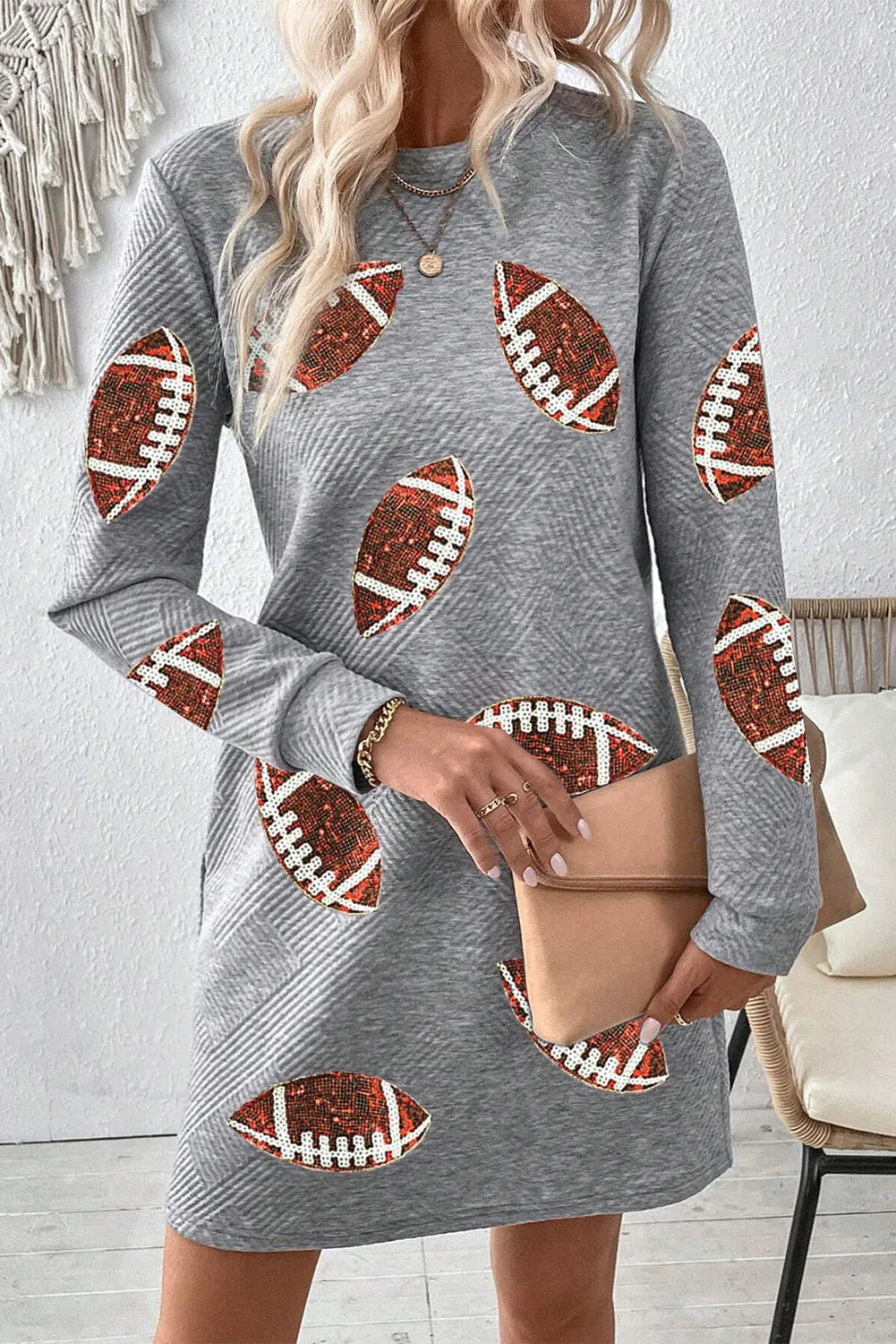 Sequin Football Long Sleeve Mini Dress