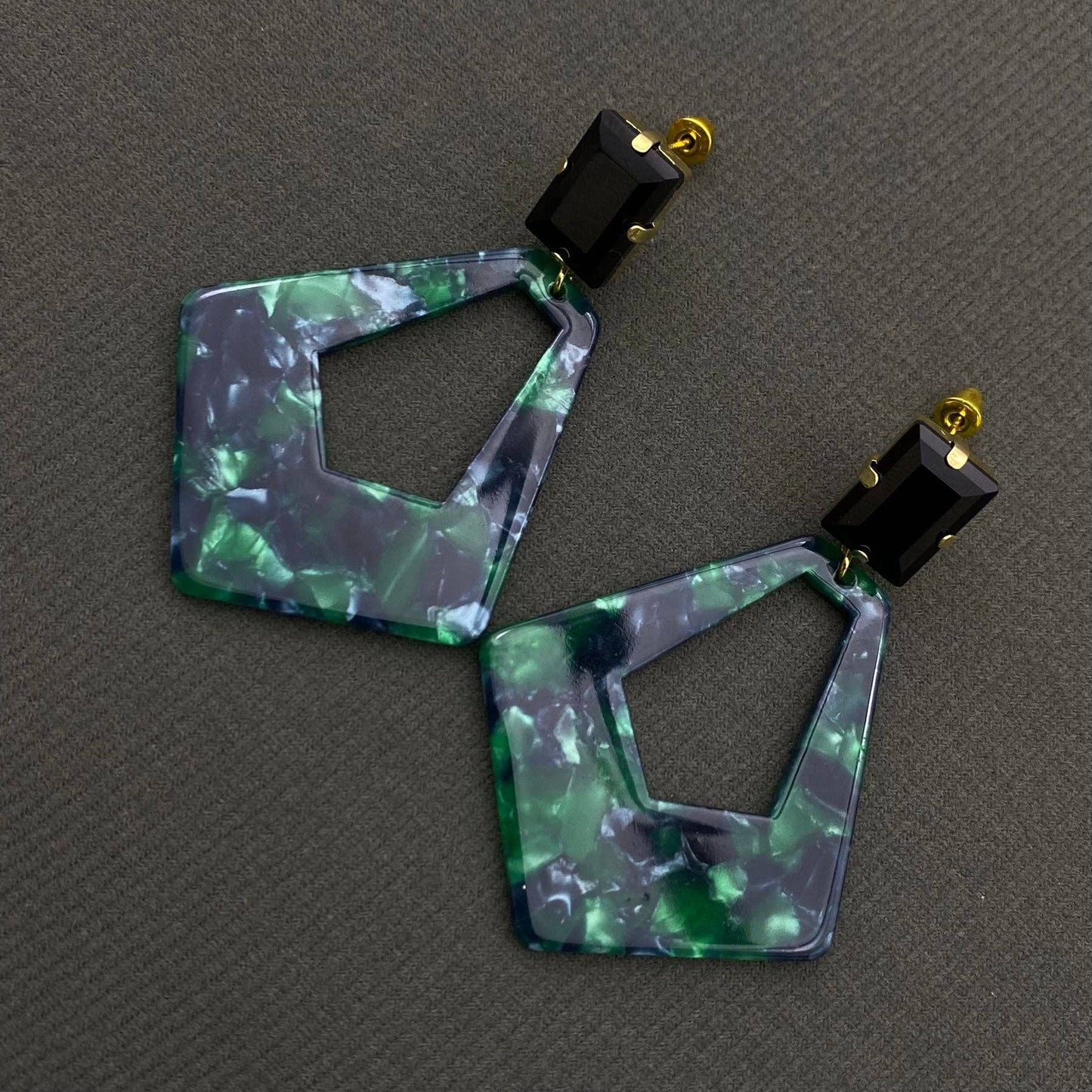Emerald Mosaic Geometric Drop Earrings