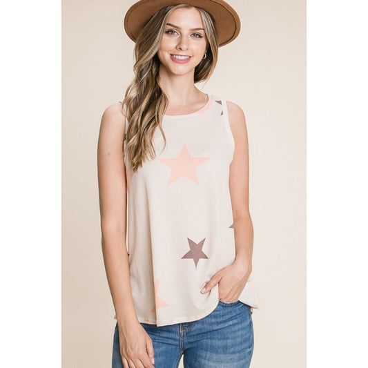 BOMBOM Star Print Round Neck Tank