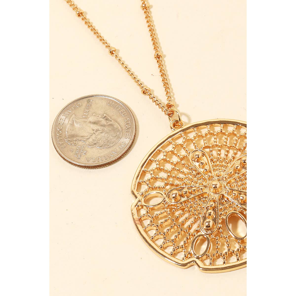 Sand Dollar Pendant Long Necklace