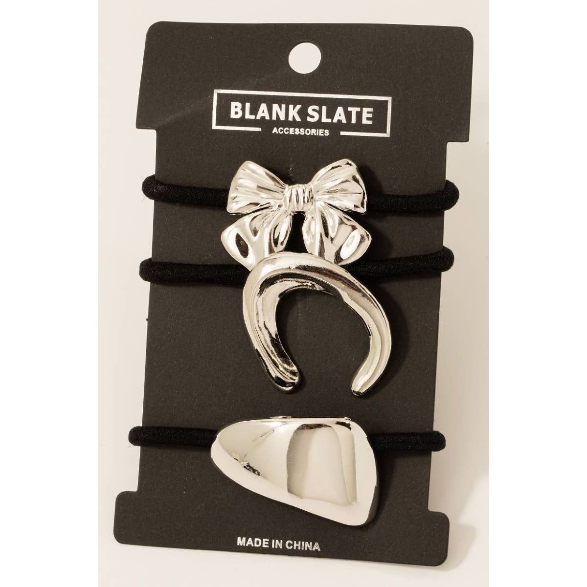 Metallic Ribbon Bow And Shapes Hair Tie Set