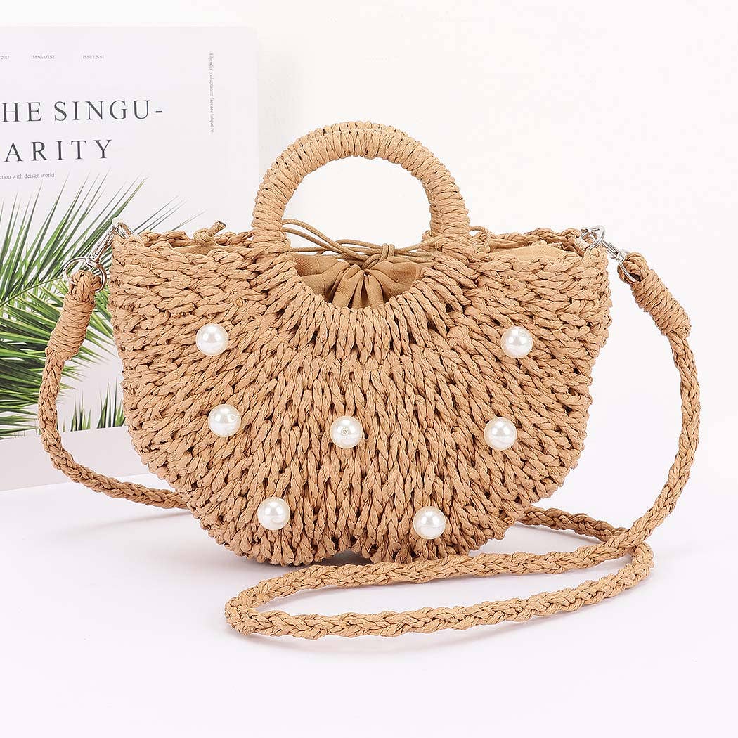 Pearl Embellished Straw Tote bag
