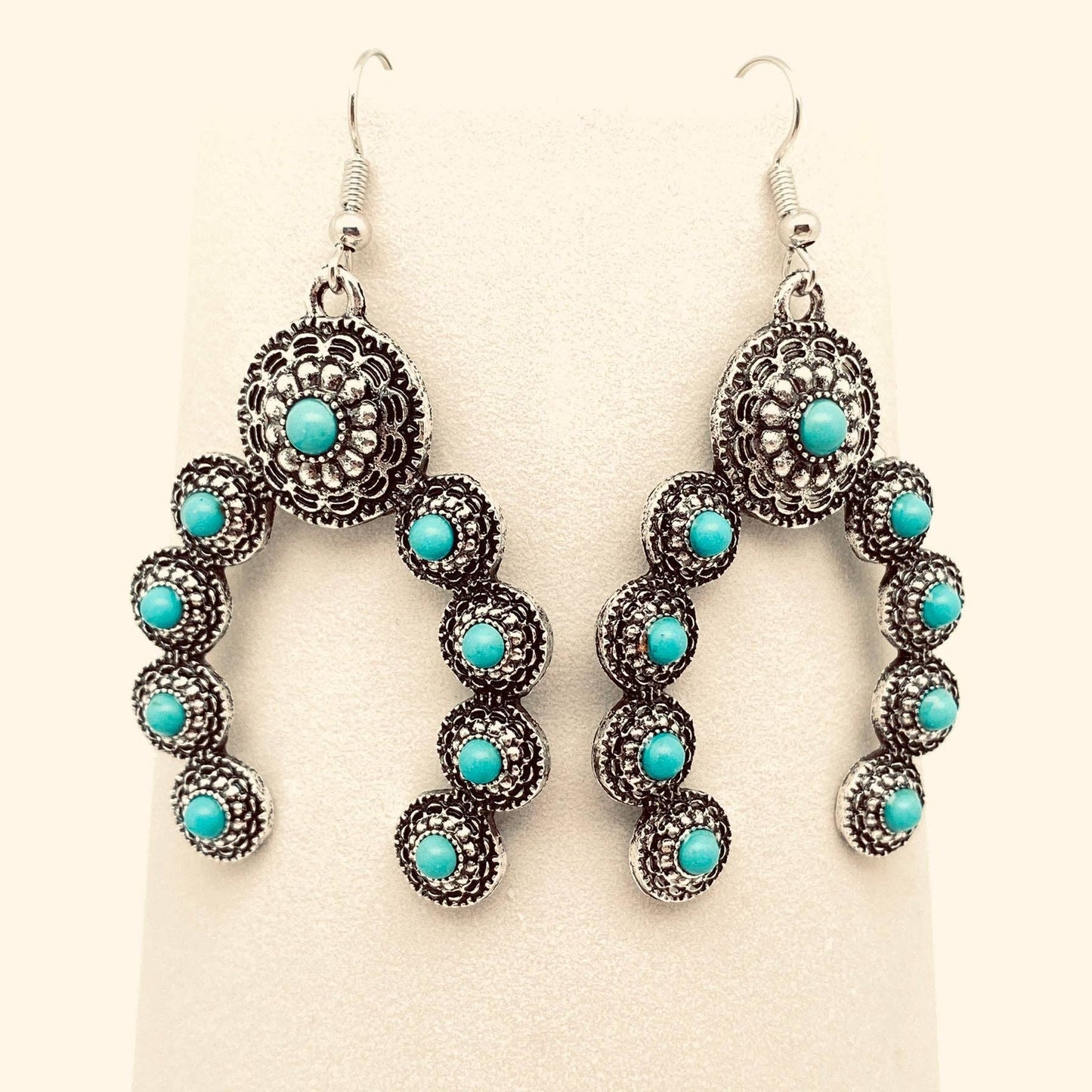 Turquoise Horseshoe Shape Charm Dangle Earrings - WJ