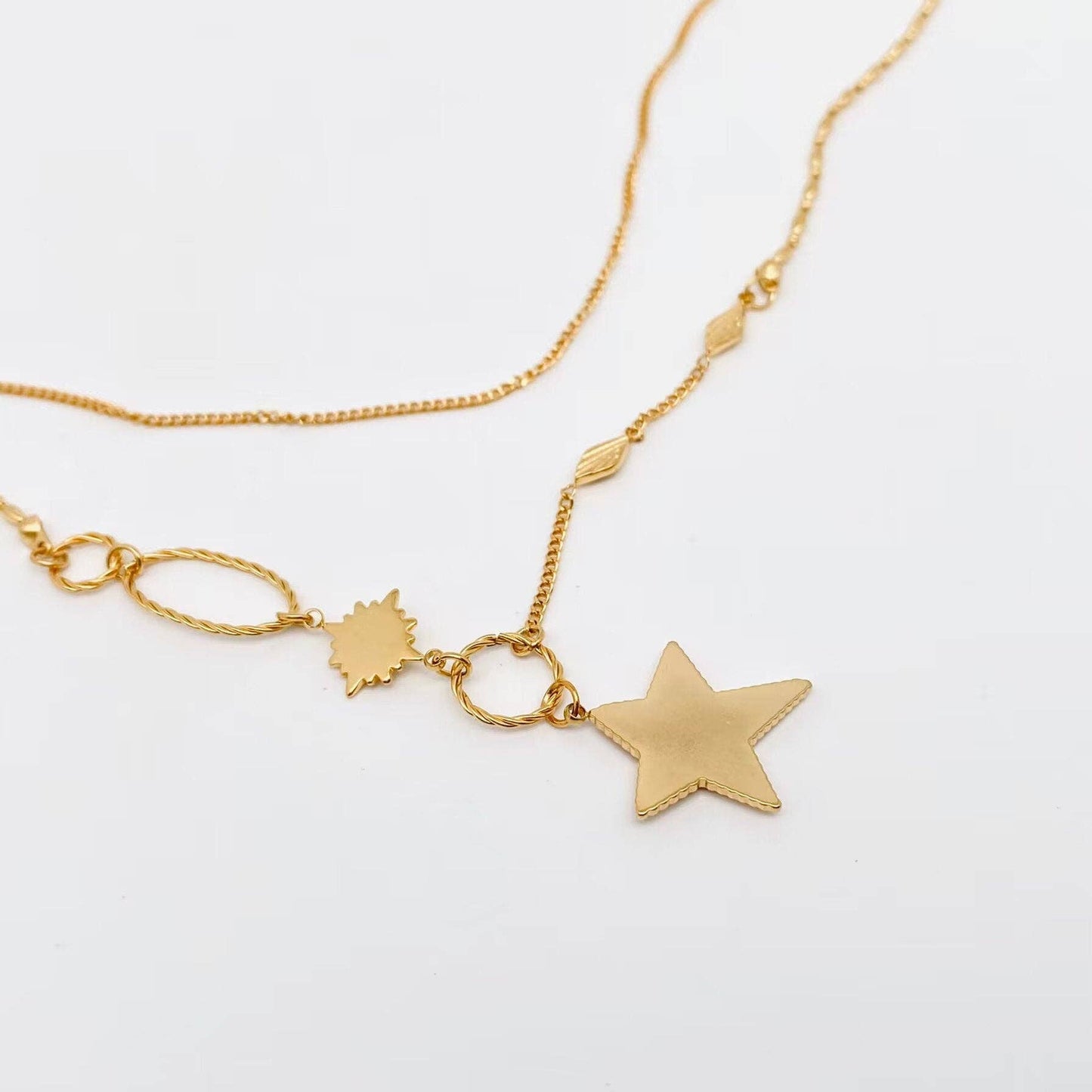 18k Gold Plated Star Charm Double Chain Necklace