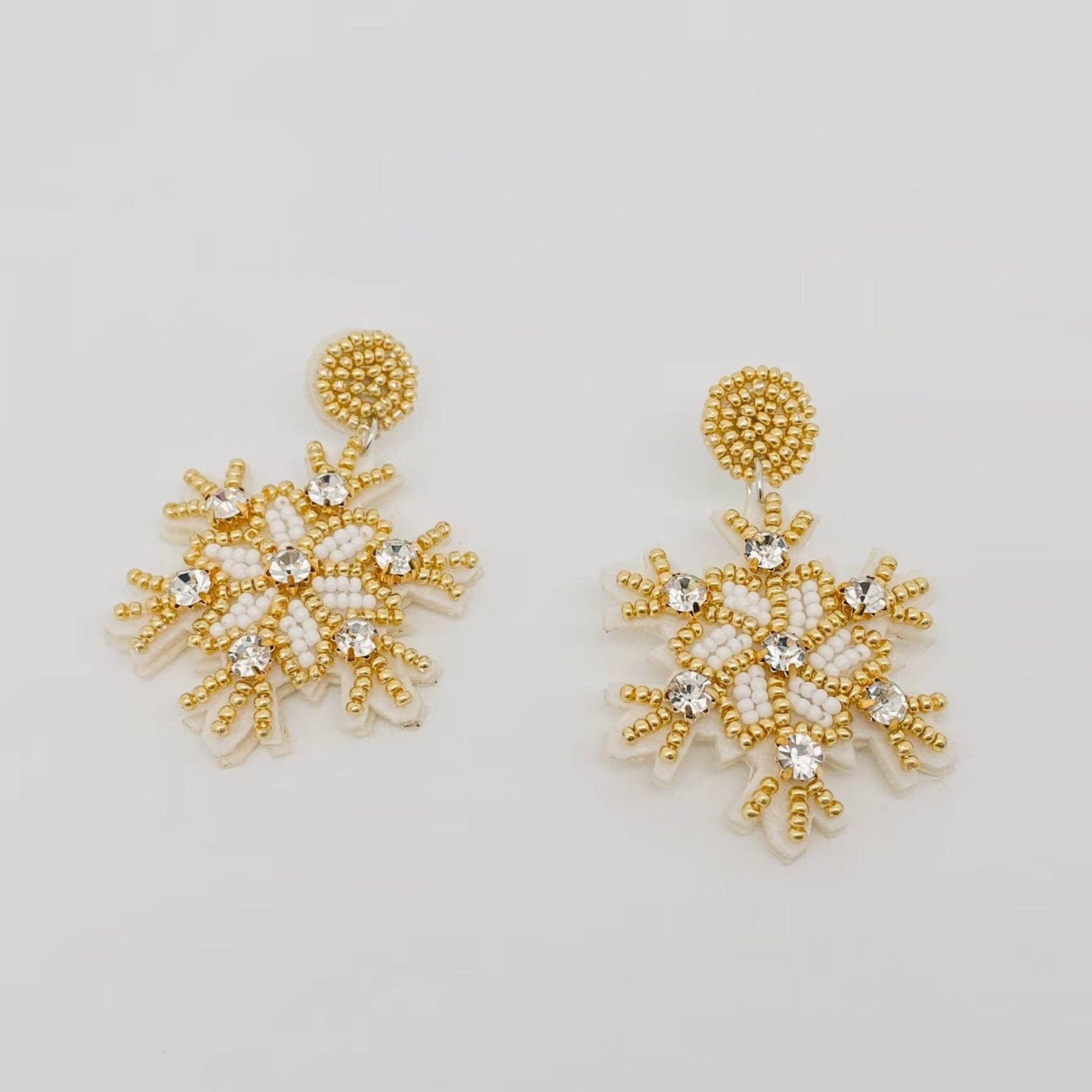 Christmas Handmade Beaded Rhinestone Snowflake Earrings