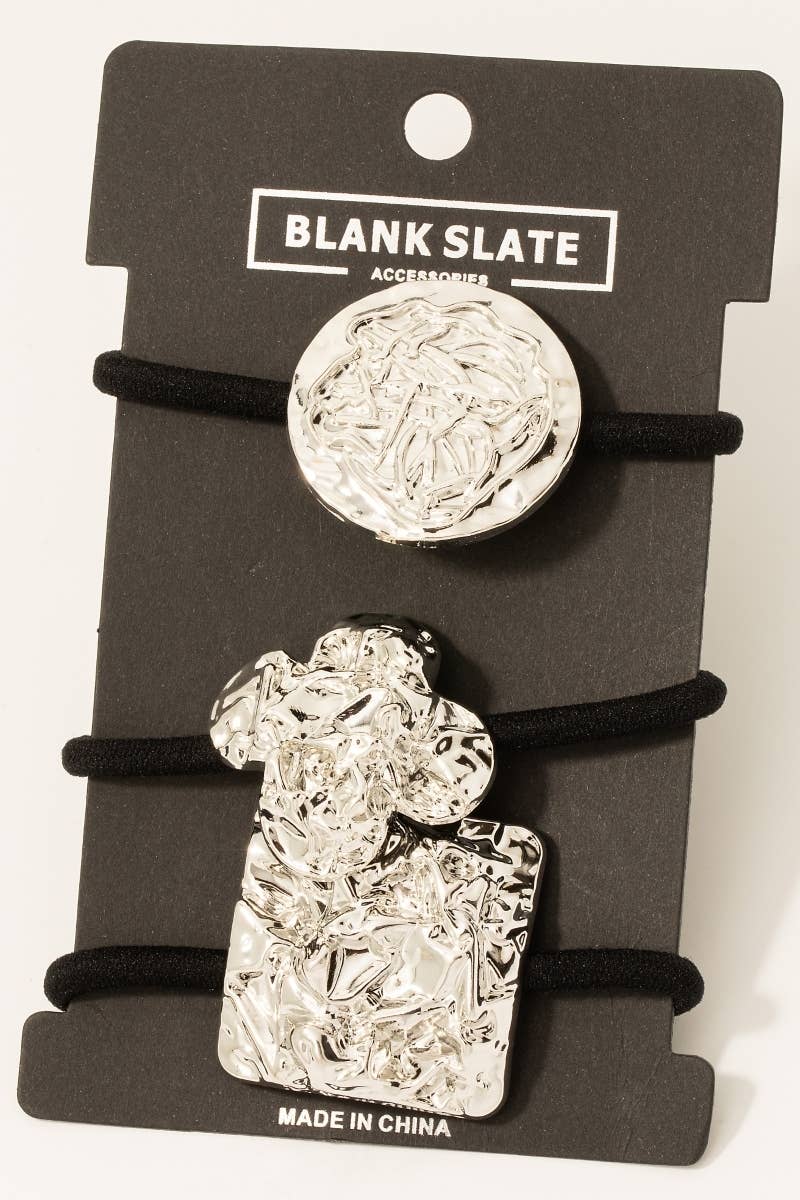 Clover Disc And Square Crumpled Metallic Hair Tie Set