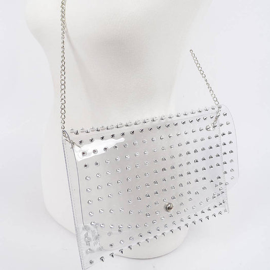 Clear Silver Studded Shoulder Bag