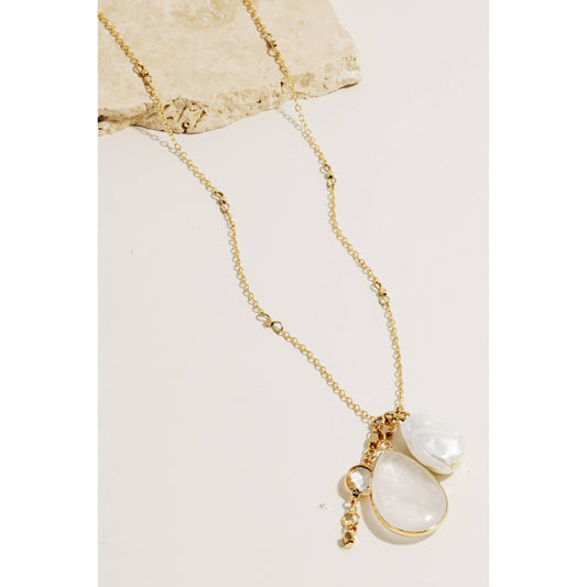 Tear Stone And Pearl Pendant Long Necklace