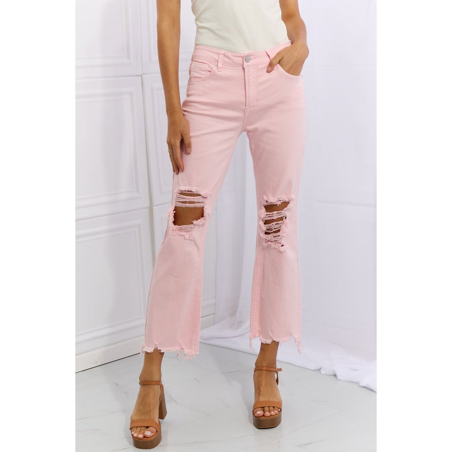 RISEN Miley Full Size Distressed Ankle Flare Jeans