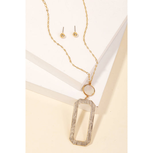 Textured Rectangle Pendant Long Necklace Set