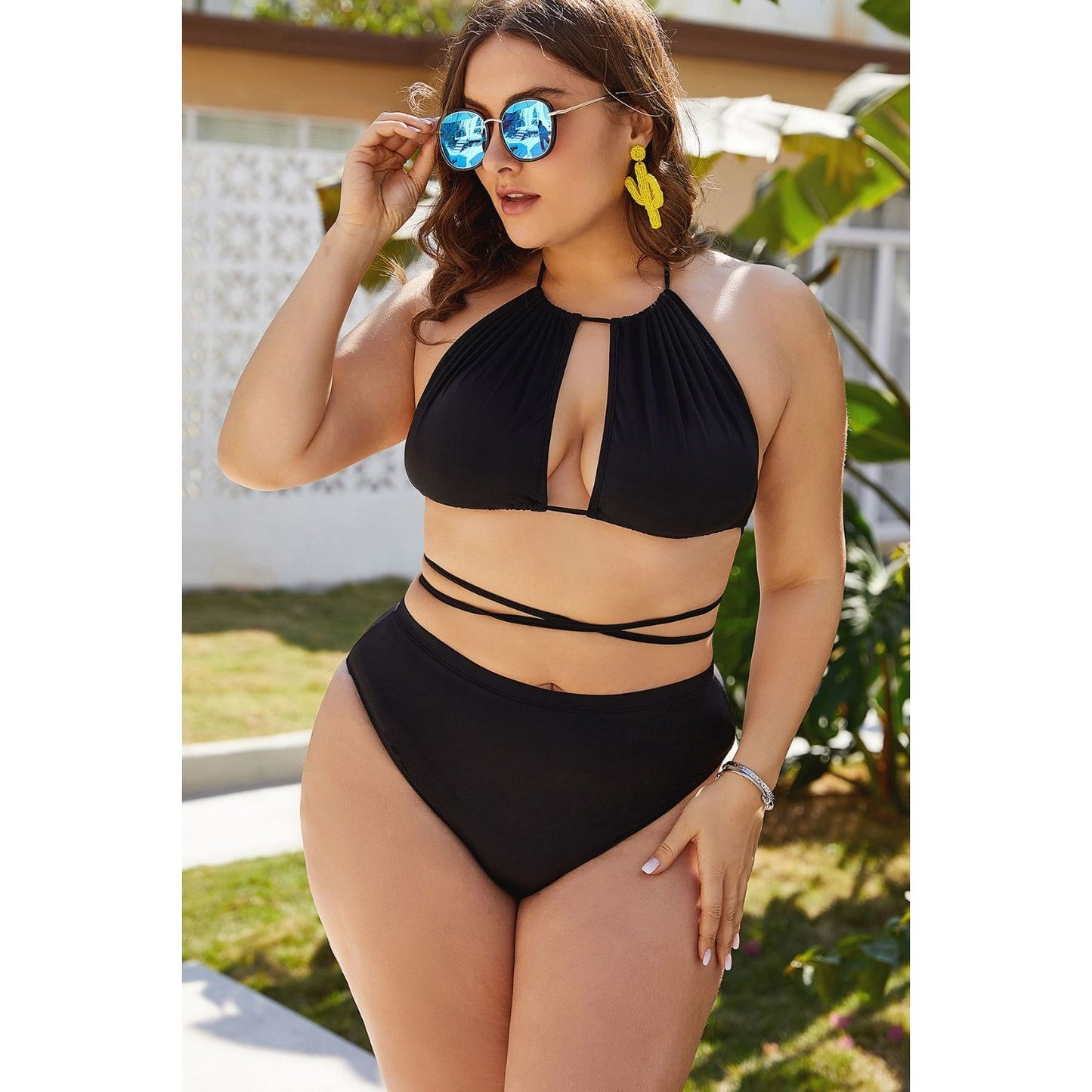 Plus Size Cutout Tied Backless Bikini Set