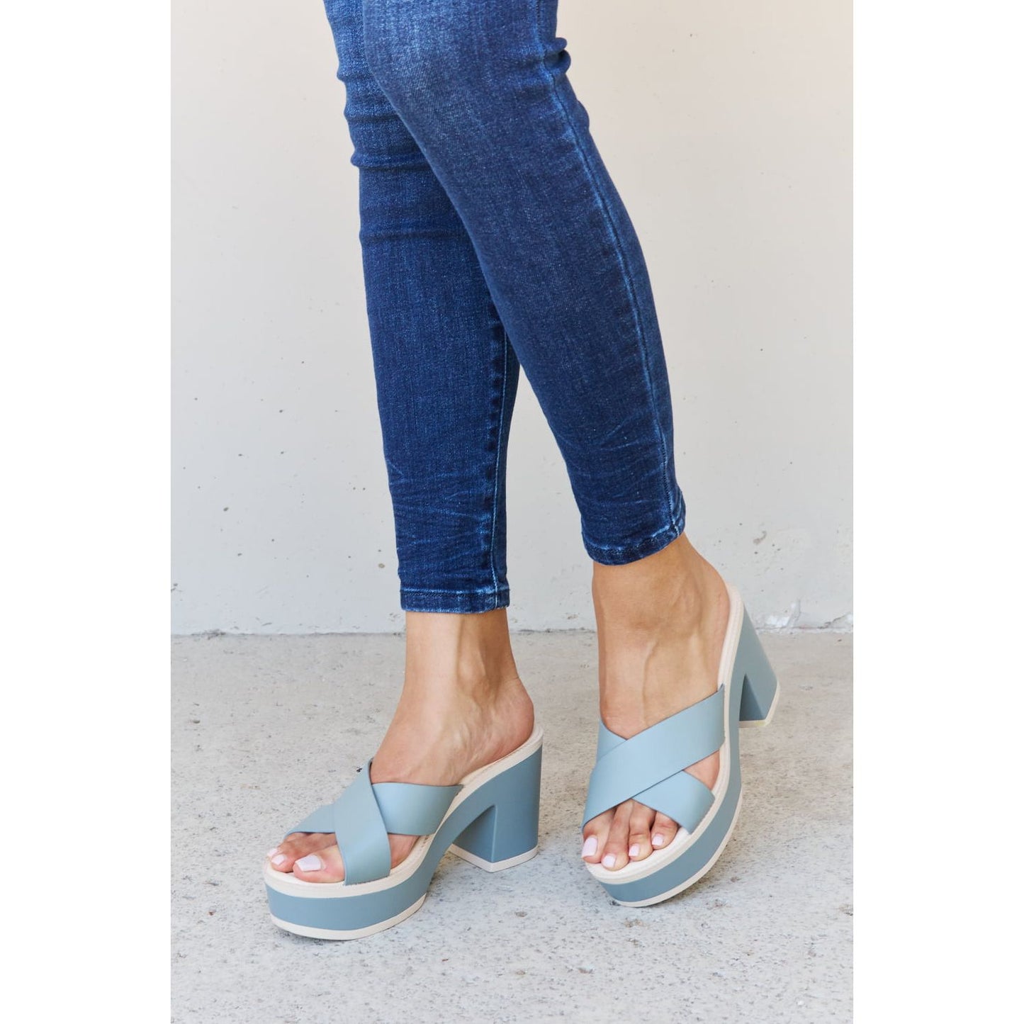 Weeboo Cherish The Moments Contrast Platform Sandals in Misty Blue