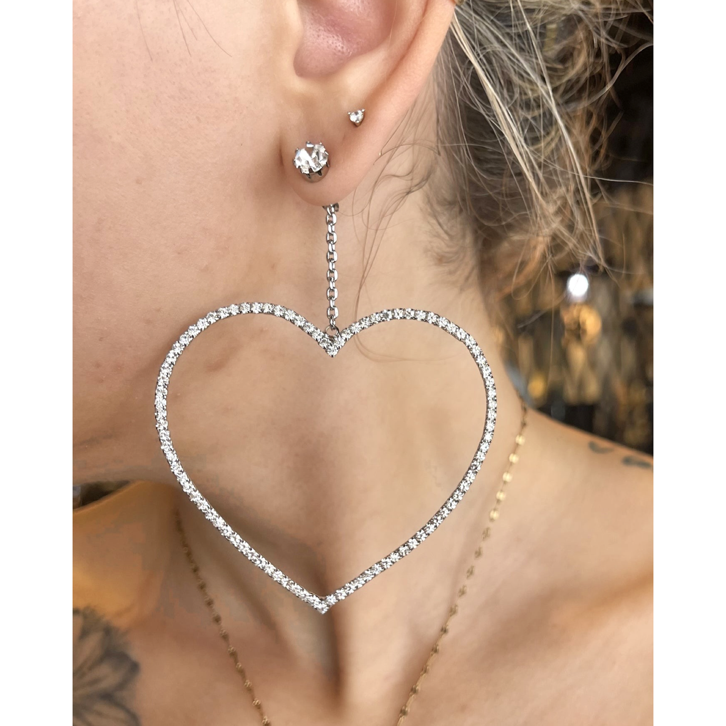 Large Silver Heart Dangles